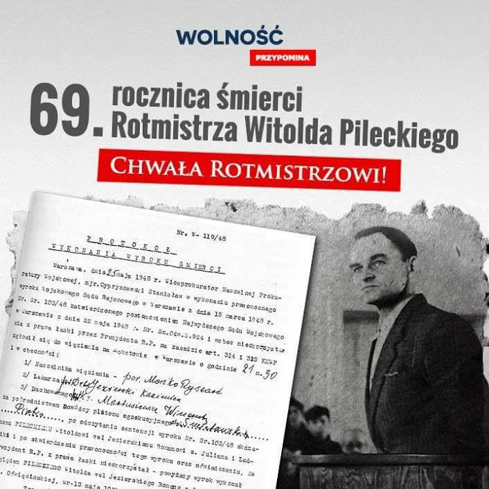 69. lat temu, 25 maja 1948 roku w więzieniu mokotowskim został zamordowany rotmistrz Witold Pilecki